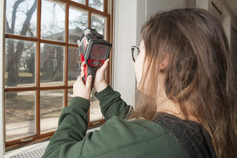 In an effort to make the campus more sustainable, students take thermal readings of various space...