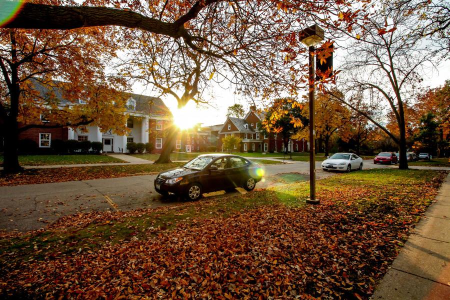 Fall colors outside the Greek houses on College Street of Beloit College campus.