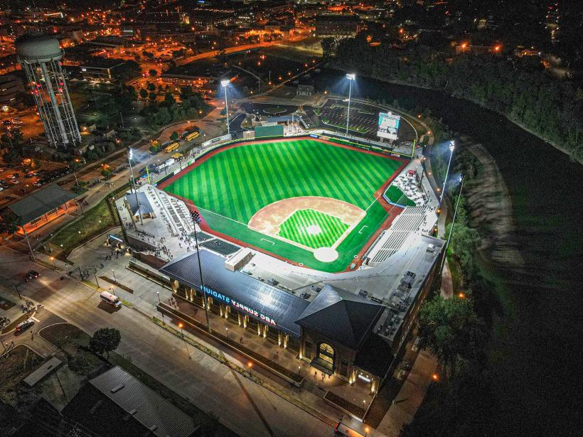 The new ABC Stadium sits against the Rock River just beyond downtown Beloit.